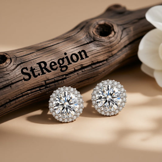 Cubic Zirconia and Crystal Silver-Plated Hola Stud Earrings, silver stud earrings for women, botanical inspired, front view