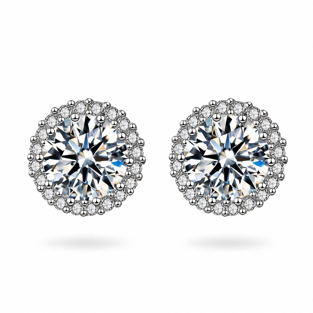 Cubic Zirconia and Crystal Silver-Plated Hola Stud Earrings, silver stud earrings for women, botanical inspired, side view