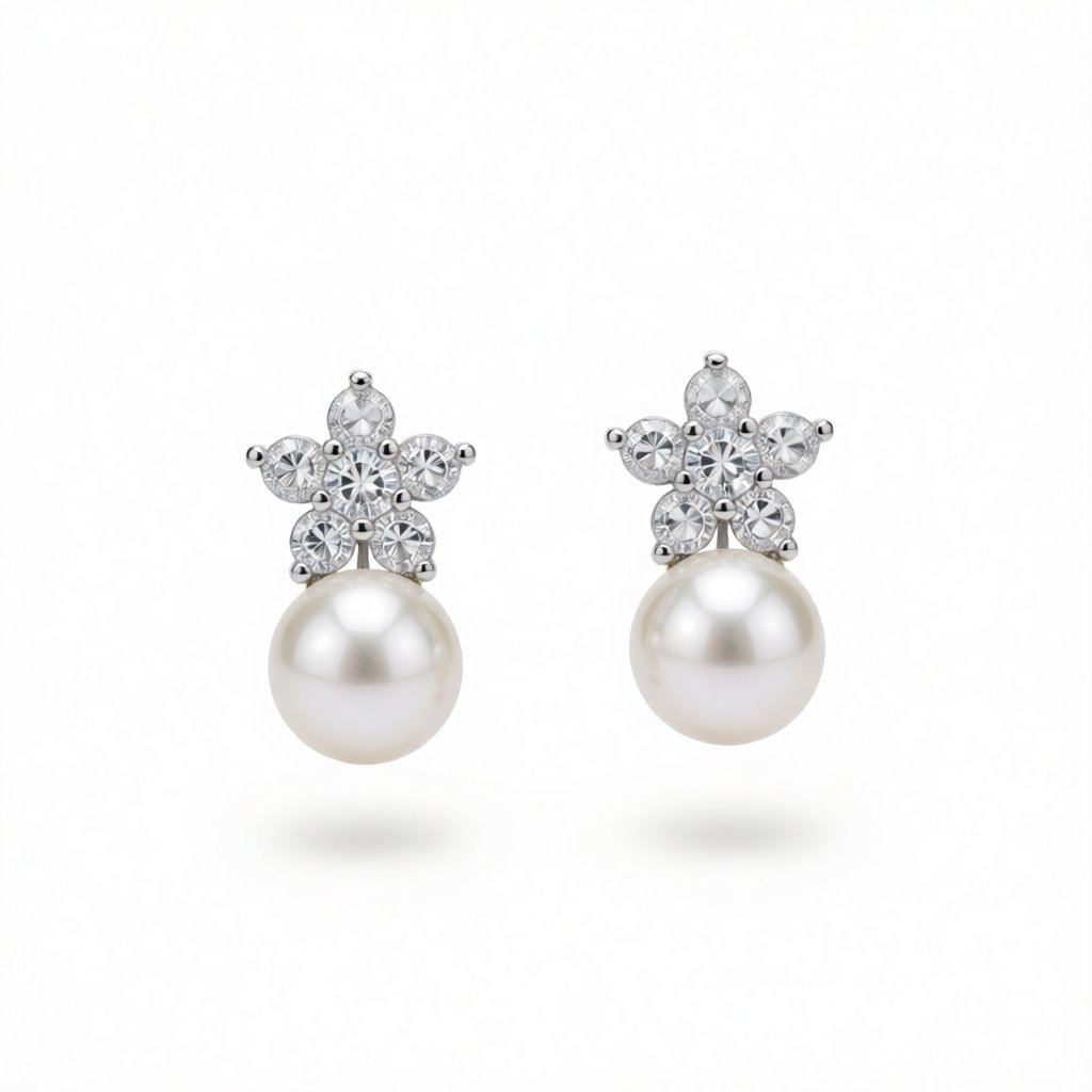 Cubic Zirconia and Pearl Plum Stud Earrings, stud earrings for women, vintage-inspired design, side view