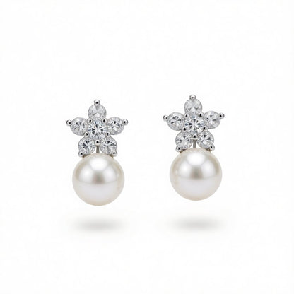 Cubic Zirconia and Pearl Plum Stud Earrings, stud earrings for women, vintage-inspired design, side view