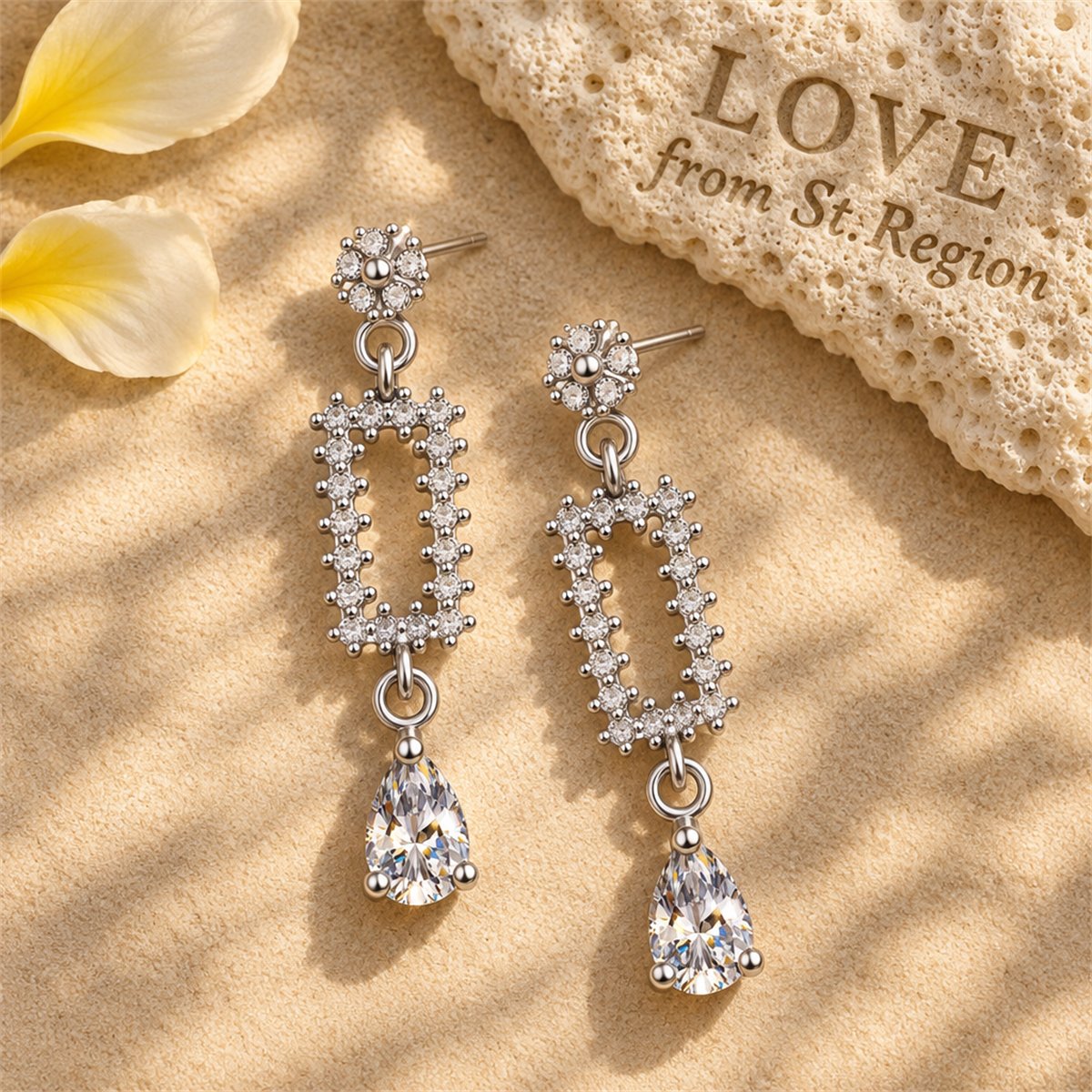 Cubic Zirconia and Crystal Silver-Plated Pear-Cut Geometric Drop Earrings, silver drop earrings for women, lifestyle look