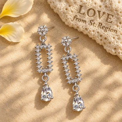 Cubic Zirconia and Crystal Silver-Plated Pear-Cut Geometric Drop Earrings, silver drop earrings for women, lifestyle look