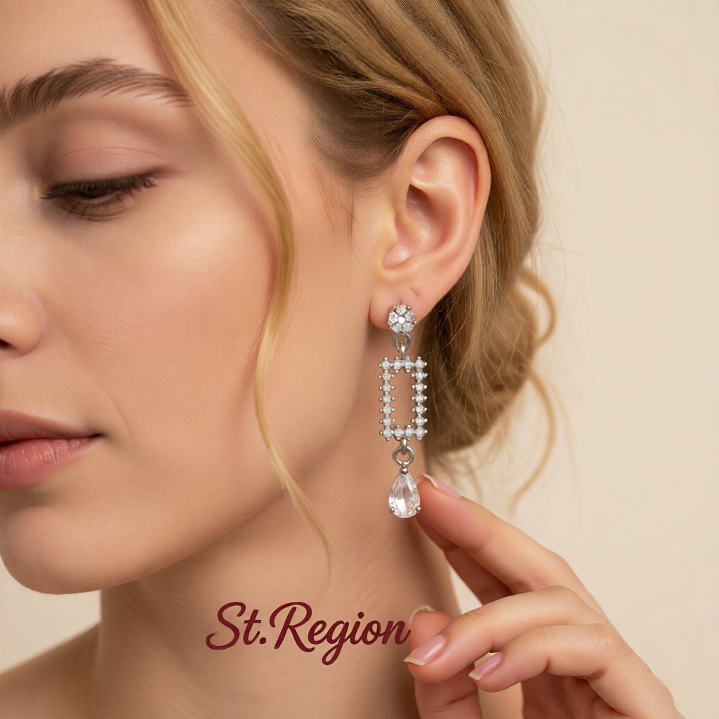 Cubic Zirconia and Crystal Silver-Plated Pear-Cut Geometric Drop Earrings, silver drop earrings for women, styled look