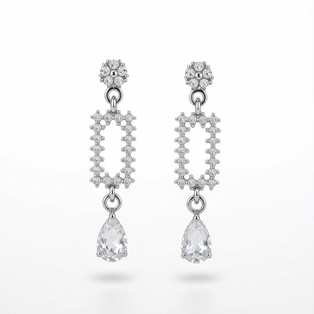Cubic Zirconia and Crystal Silver-Plated Pear-Cut Geometric Drop Earrings, silver drop earrings for women, side view