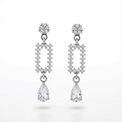 Cubic Zirconia and Crystal Silver-Plated Pear-Cut Geometric Drop Earrings, silver drop earrings for women, side view