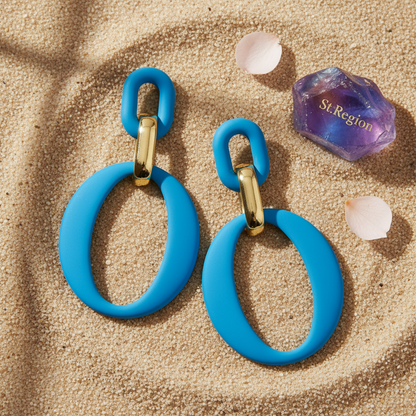 Sky Blue Enamel & 18K Gold-Plated Openwork Oval Drop Earrings - Street Region