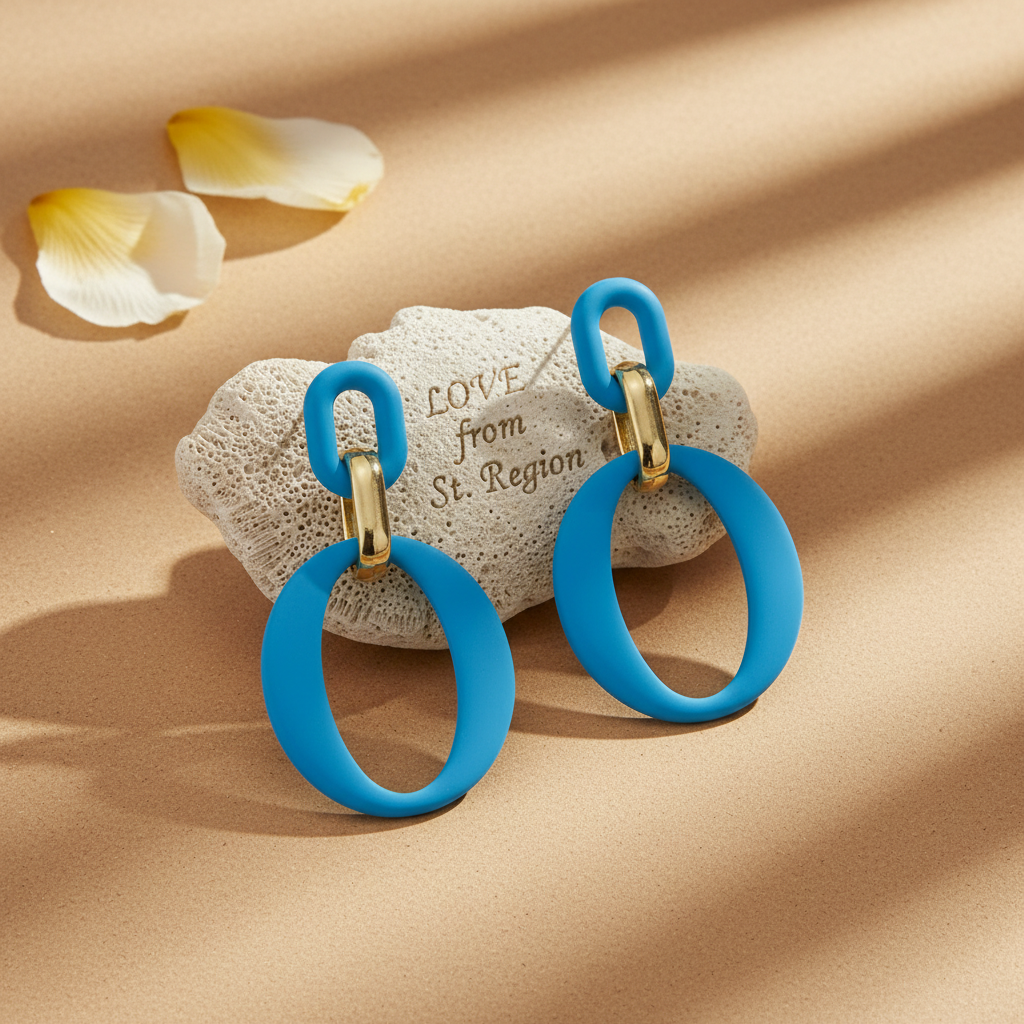 Sky Blue Enamel & 18K Gold-Plated Openwork Oval Drop Earrings - Street Region