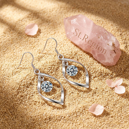 Cubic Zirconia and Silver-Plated Twisted Drop Earrings, silver drop earrings for women, everyday style, detail close-up