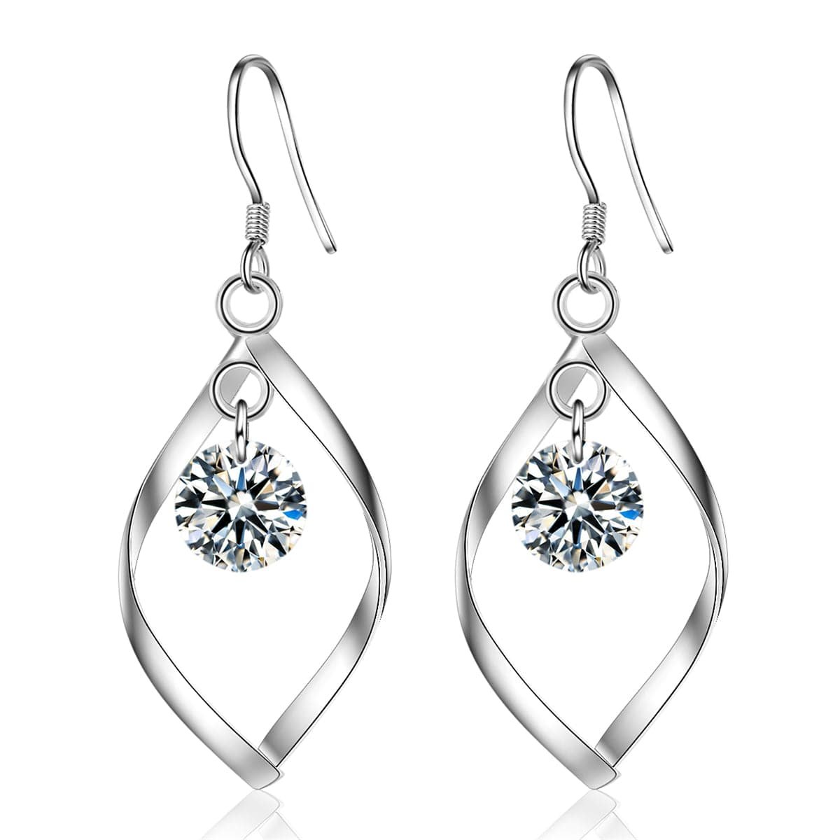 Cubic Zirconia and Silver-Plated Twisted Drop Earrings, silver drop earrings for women, everyday style, side view