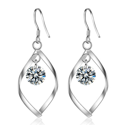 Cubic Zirconia and Silver-Plated Twisted Drop Earrings, silver drop earrings for women, everyday style, side view