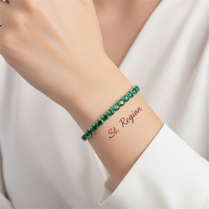 Green Cubic Zirconia & Silver-Plated Adjustable Link Bracelet