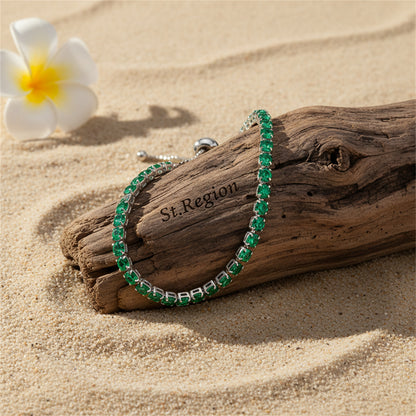 Green Cubic Zirconia & Silver-Plated Adjustable Link Bracelet