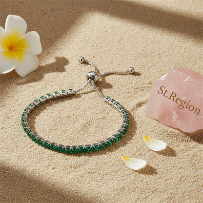 Green Cubic Zirconia & Silver-Plated Adjustable Link Bracelet