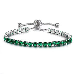 Green Cubic Zirconia & Silver-Plated Adjustable Link Bracelet