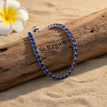 Navy Cubic Zirconia & Silver-Plated Adjustable Link Bracelet - Street Region