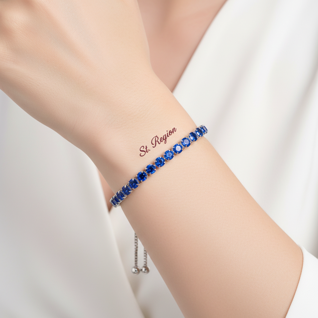 Navy Cubic Zirconia & Silver-Plated Adjustable Link Bracelet - Street Region