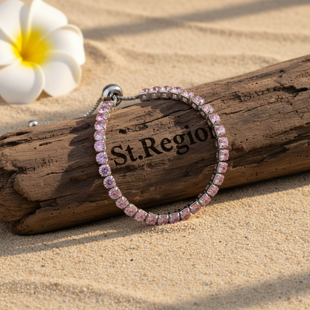 Pink Cubic Zirconia & Silver-Plated Adjustable Link Bracelet - Street Region