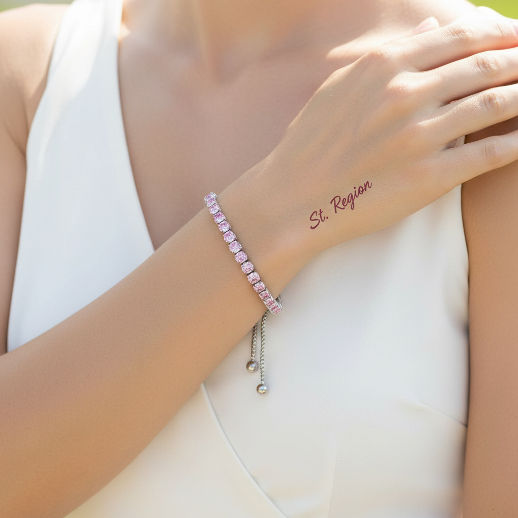 Pink Cubic Zirconia & Silver-Plated Adjustable Link Bracelet - Street Region