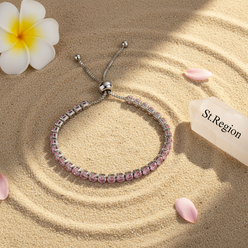 Pink Cubic Zirconia & Silver-Plated Adjustable Link Bracelet - Street Region