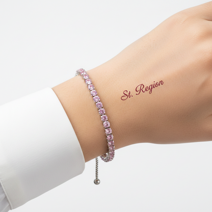 Pink Cubic Zirconia & Silver-Plated Adjustable Link Bracelet - Street Region