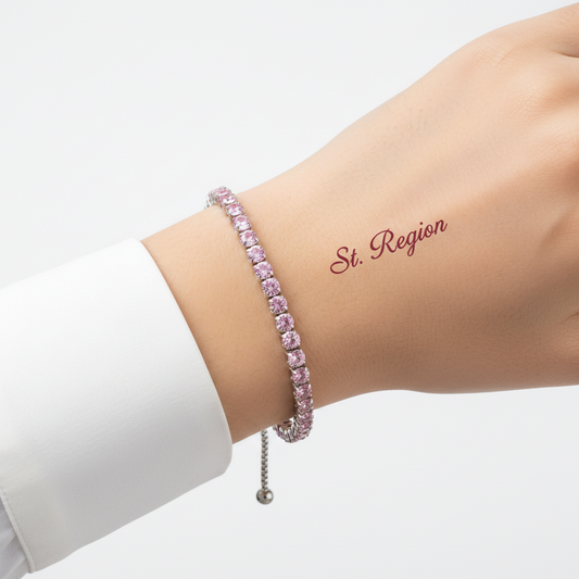 Pink Cubic Zirconia & Silver-Plated Adjustable Link Bracelet - Street Region