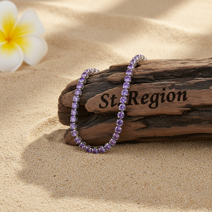 Purple Cubic Zirconia & Silver-Plated Adjustable Link Bracelet - Street Region