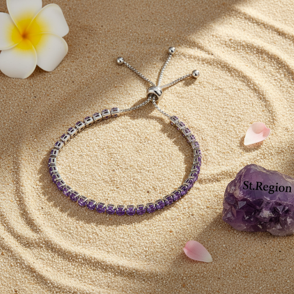 Purple Cubic Zirconia & Silver-Plated Adjustable Link Bracelet - Street Region