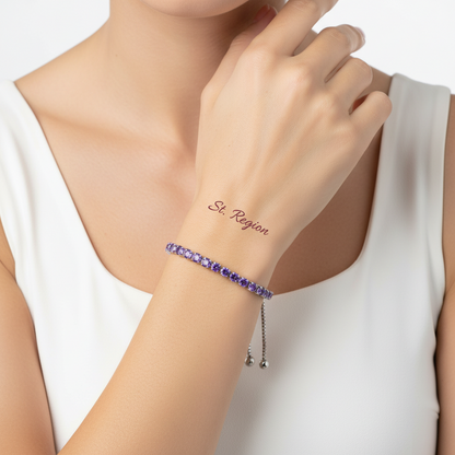 Purple Cubic Zirconia & Silver-Plated Adjustable Link Bracelet - Street Region