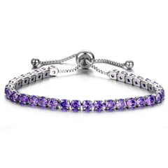Purple Cubic Zirconia & Silver-Plated Adjustable Link Bracelet