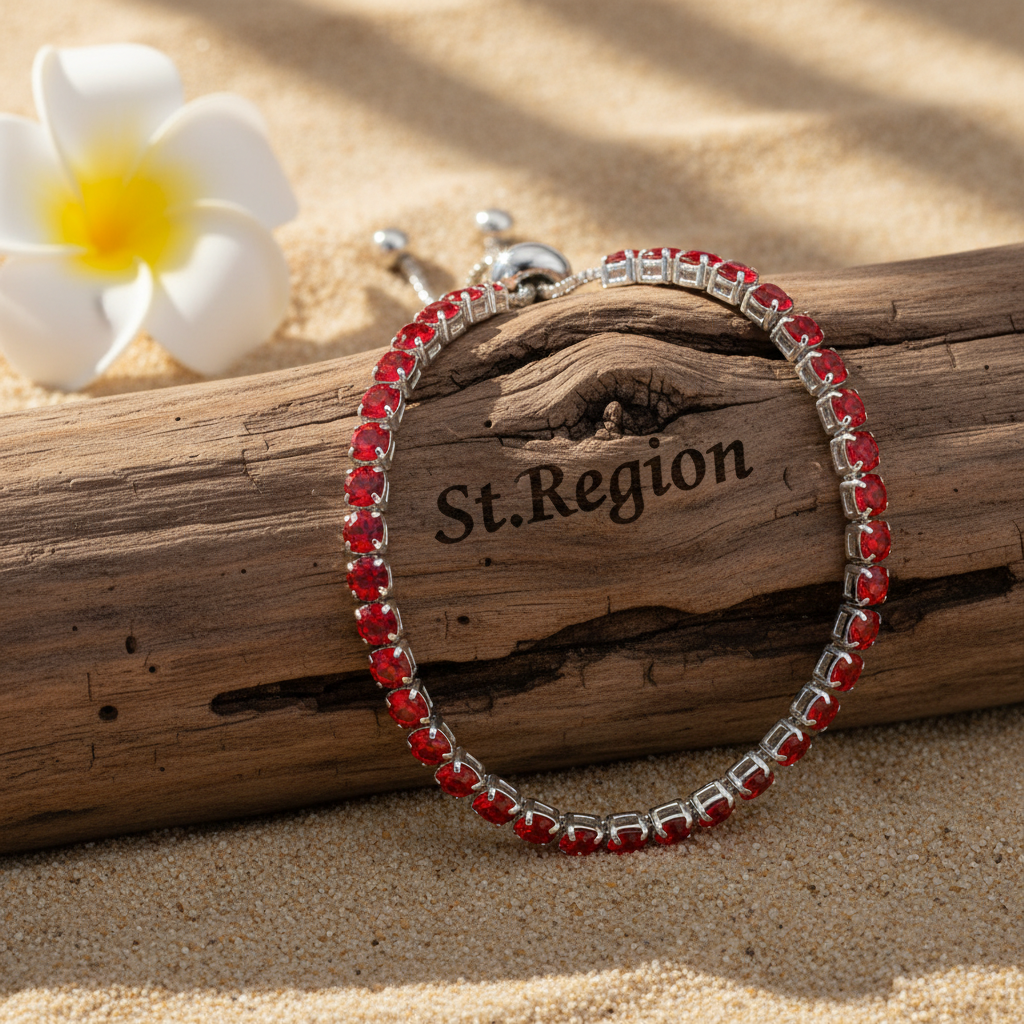 Red Cubic Zirconia & Silver-Plated Adjustable Link Bracelet - Street Region
