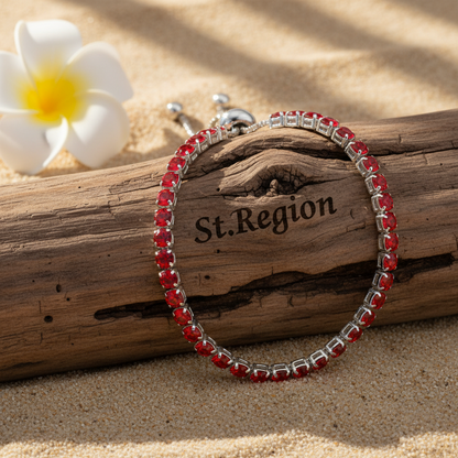 Red Cubic Zirconia & Silver-Plated Adjustable Link Bracelet - Street Region