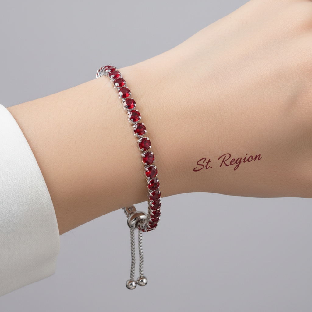 Red Cubic Zirconia & Silver-Plated Adjustable Link Bracelet - Street Region