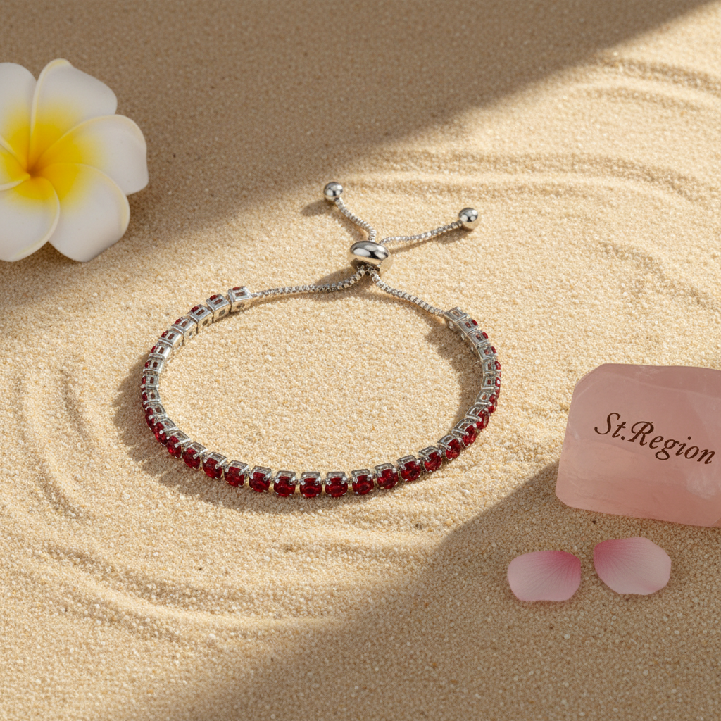 Red Cubic Zirconia & Silver-Plated Adjustable Link Bracelet - Street Region