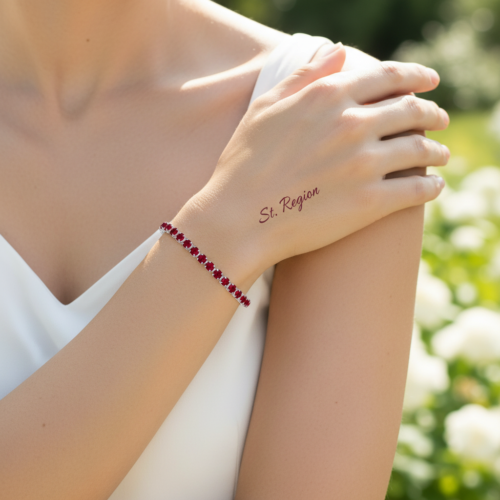 Red Cubic Zirconia & Silver-Plated Adjustable Link Bracelet - Street Region