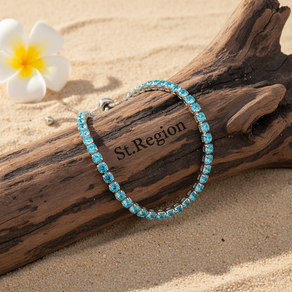Sea Blue Cubic Zirconia & Silver-Plated Adjustable Link Bracelet - Street Region