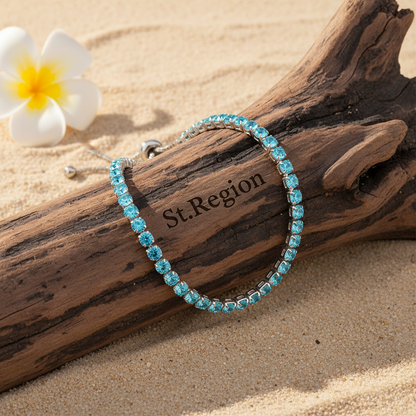 Sea Blue Cubic Zirconia & Silver-Plated Adjustable Link Bracelet - Street Region