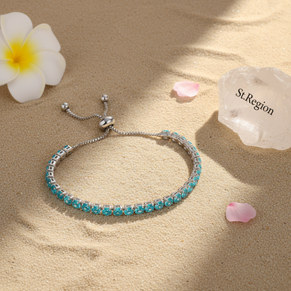Sea Blue Cubic Zirconia & Silver-Plated Adjustable Link Bracelet - Street Region
