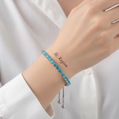 Sea Blue Cubic Zirconia & Silver-Plated Adjustable Link Bracelet - Street Region