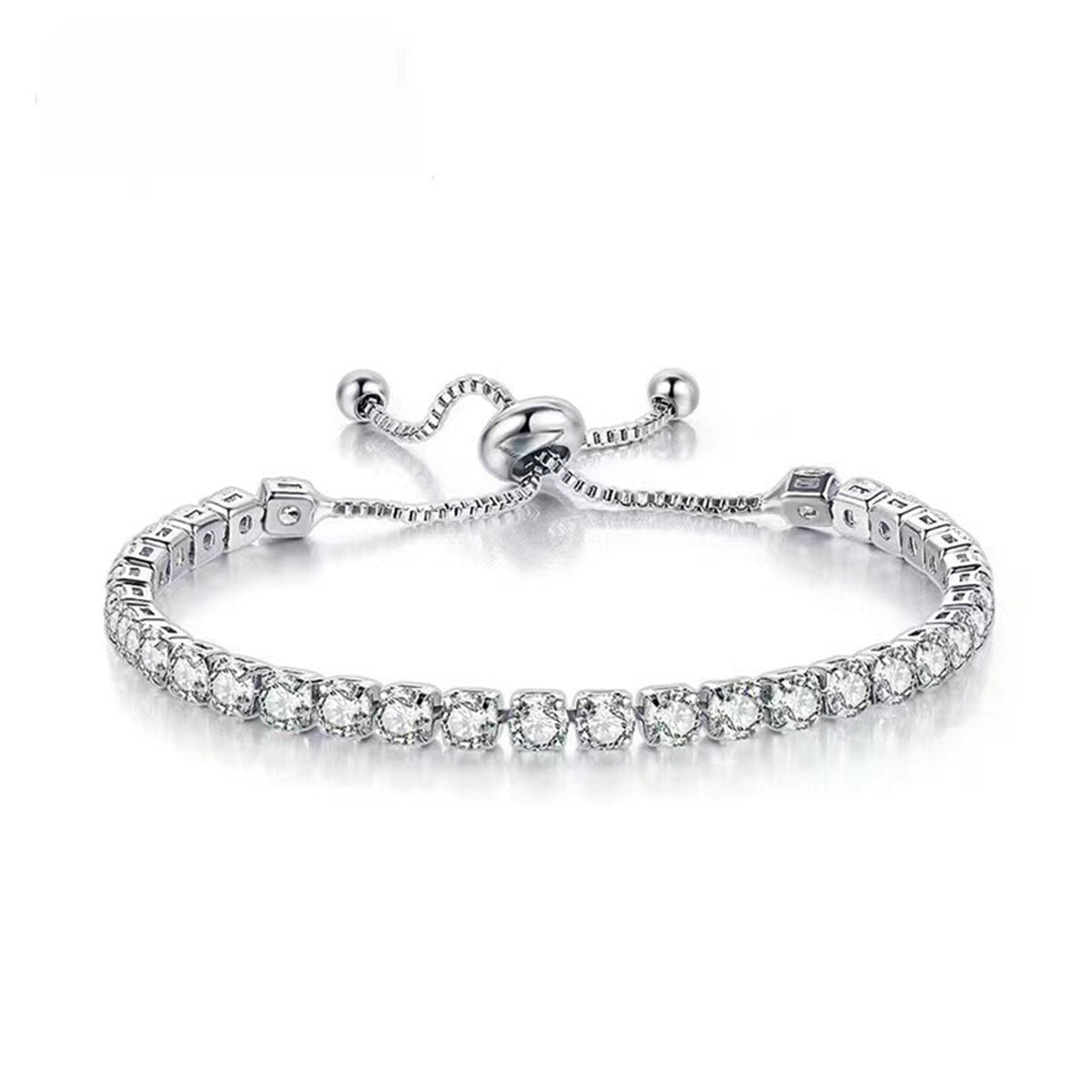 Cubic Zirconia & Silver-Plated Adjustable Link Bracelet