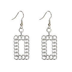 Silver-Plated Open Figaro Rectangle Drop Earrings
