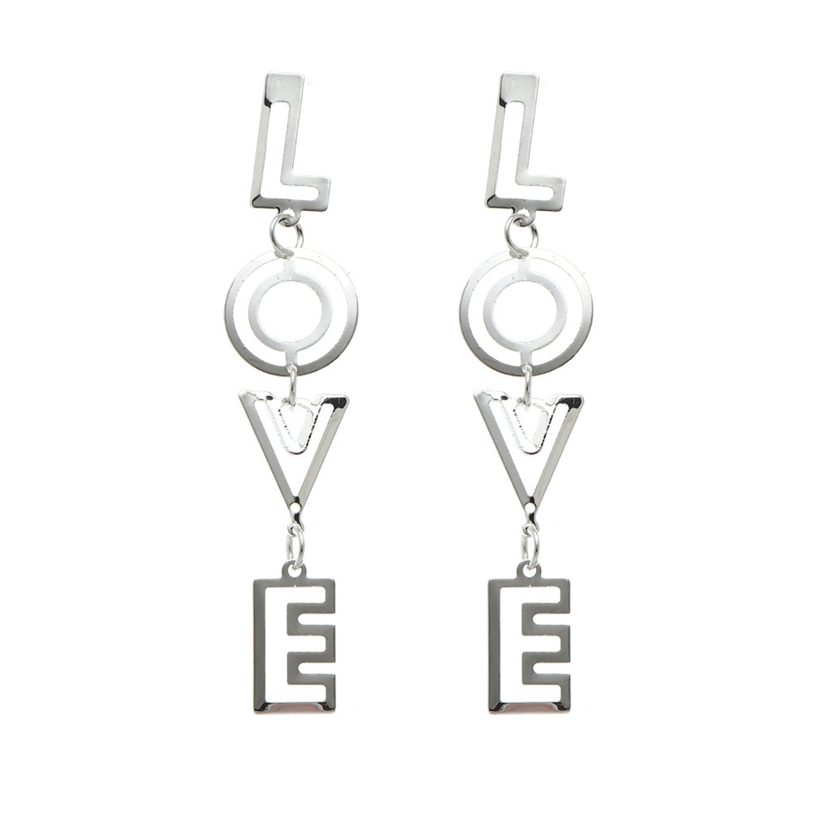 Silver-Plated 'Love' Openwork Drop Earrings