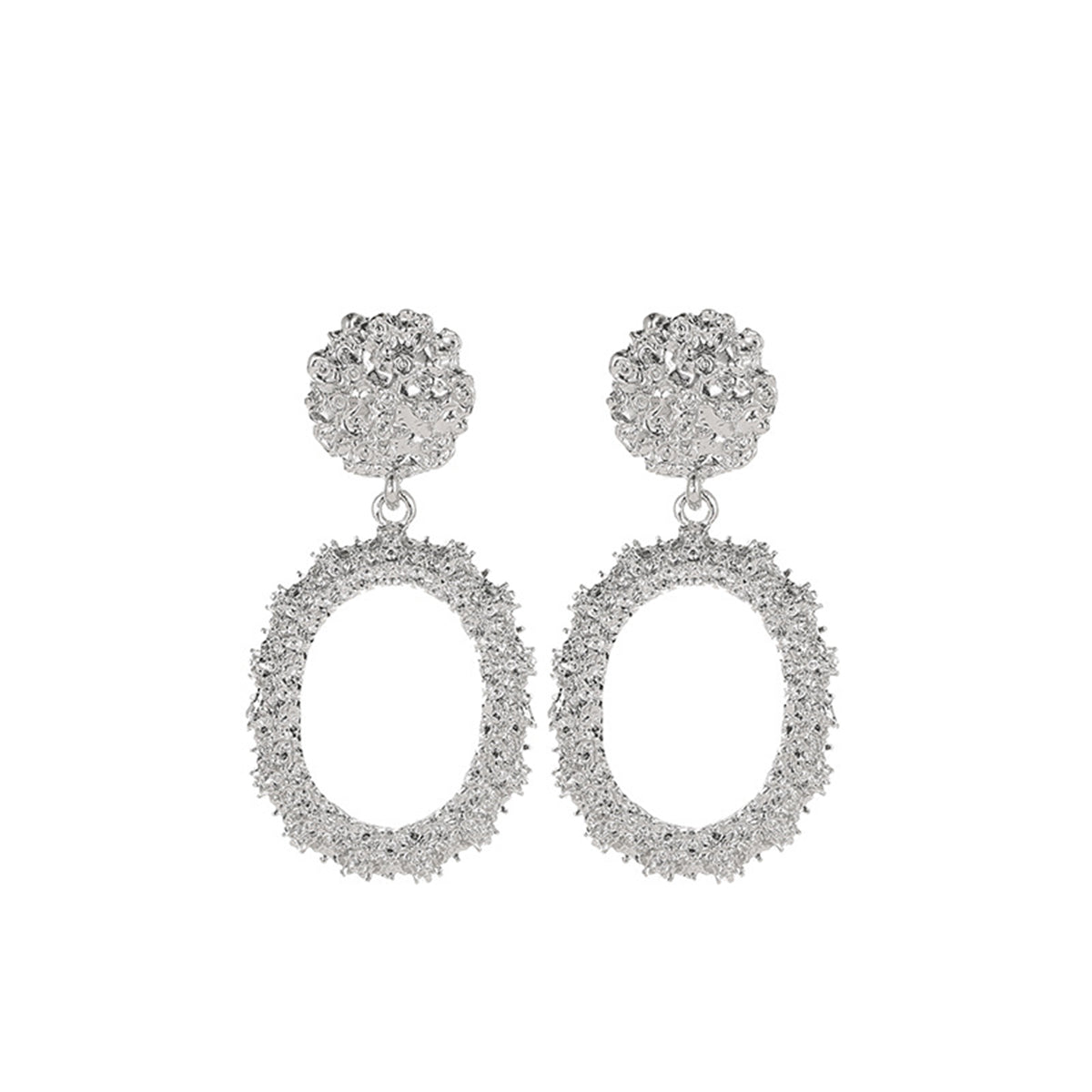 Silver-Plated Open Oval Drop Earrings
