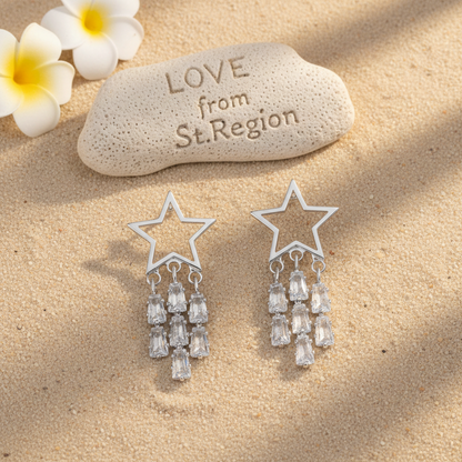 Crystal & Silver-Plated Open Star Tassel Drop Earrings - Street Region