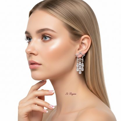 Crystal & Silver-Plated Open Star Tassel Drop Earrings - Street Region