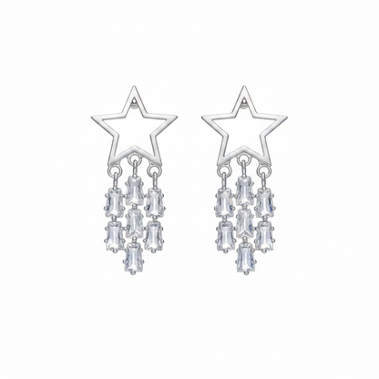 Crystal & Silver-Plated Open Star Tassel Drop Earrings - Street Region