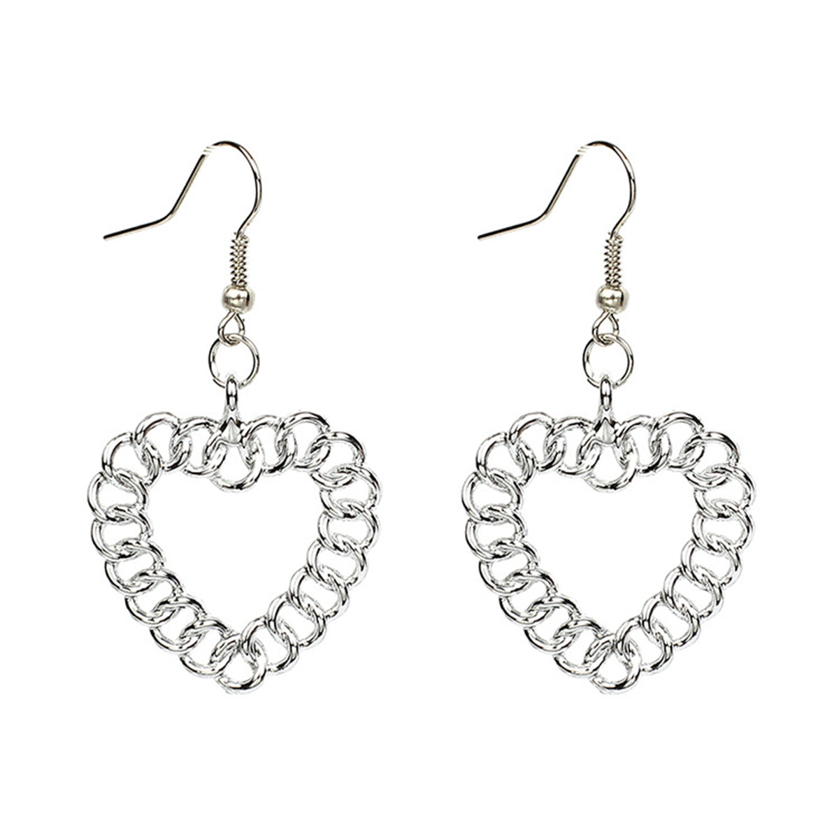 Silver-Plated Figaro Open Heart Drop Earrings