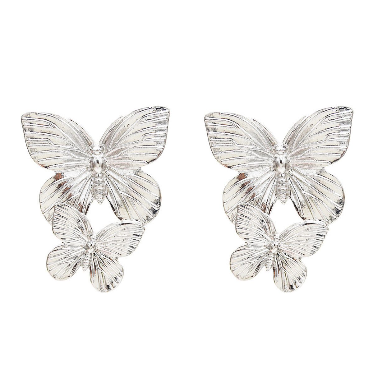 Silver-Plated Double-Butterfly Dangle Earrings