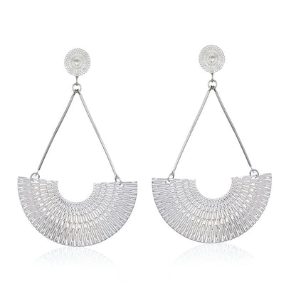 Silver-Plated Fan Drop Earrings, silver drop earrings for women, vintage-inspired design, side view