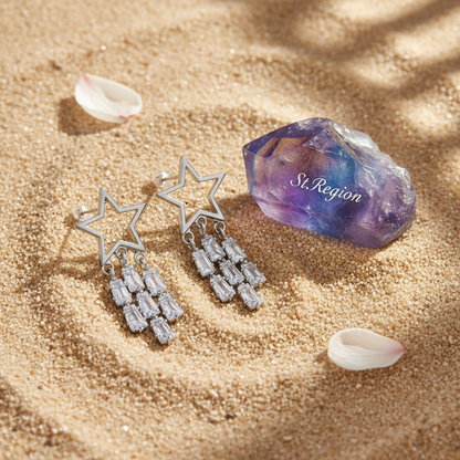 Crystal & Silver-Plated Open Star Tassel Drop Earrings - Street Region