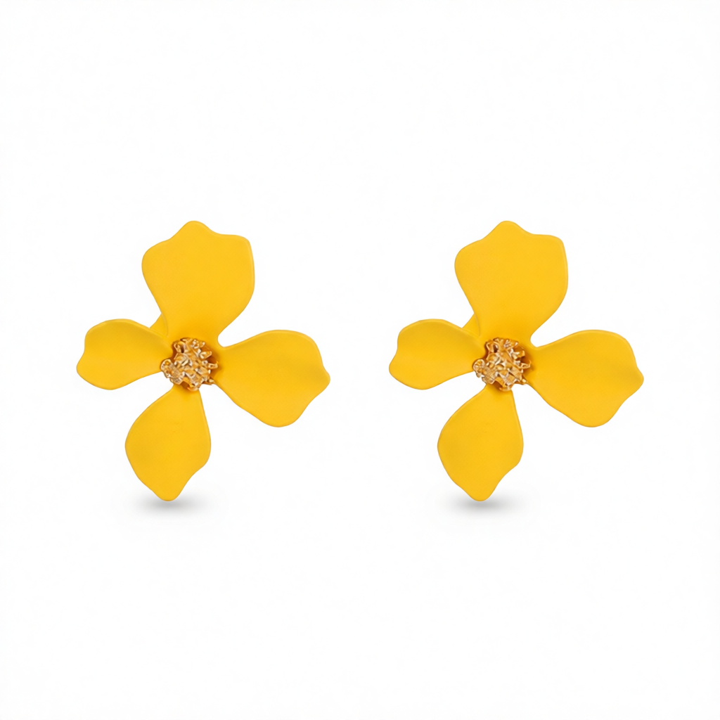 Yellow Enamel & 18K Gold-Plated Four-Petal Flower Stud Earrings